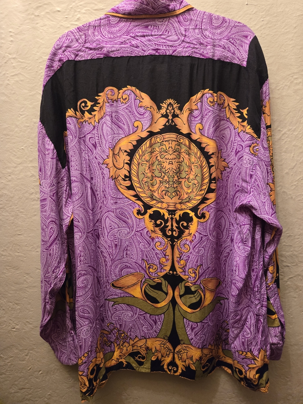 Vintage Bruttini Uomo Purple Paisley Baroque Button Up Shirt Y2K Versace Vibes - Picture 8 of 9